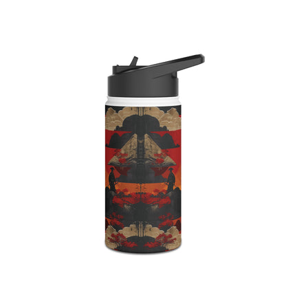 Samurai Sunset Vibrant Pattern Stainless Steel Water Bottle with Twist-on Lid and Double-Wall Vacuum Insulation
