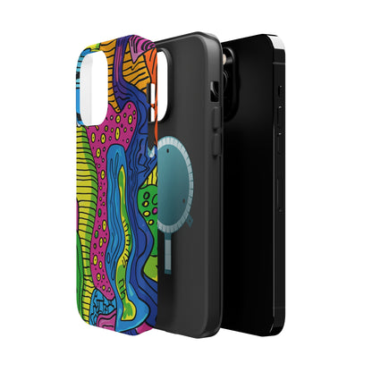 Abstract Rainbow Colored Pattern iPhone 13 14 15 Pro Max Plus Case Compatible with MagSafe Tough Cases Protection, Magnetic Phone Case for iPhone  Classic Series