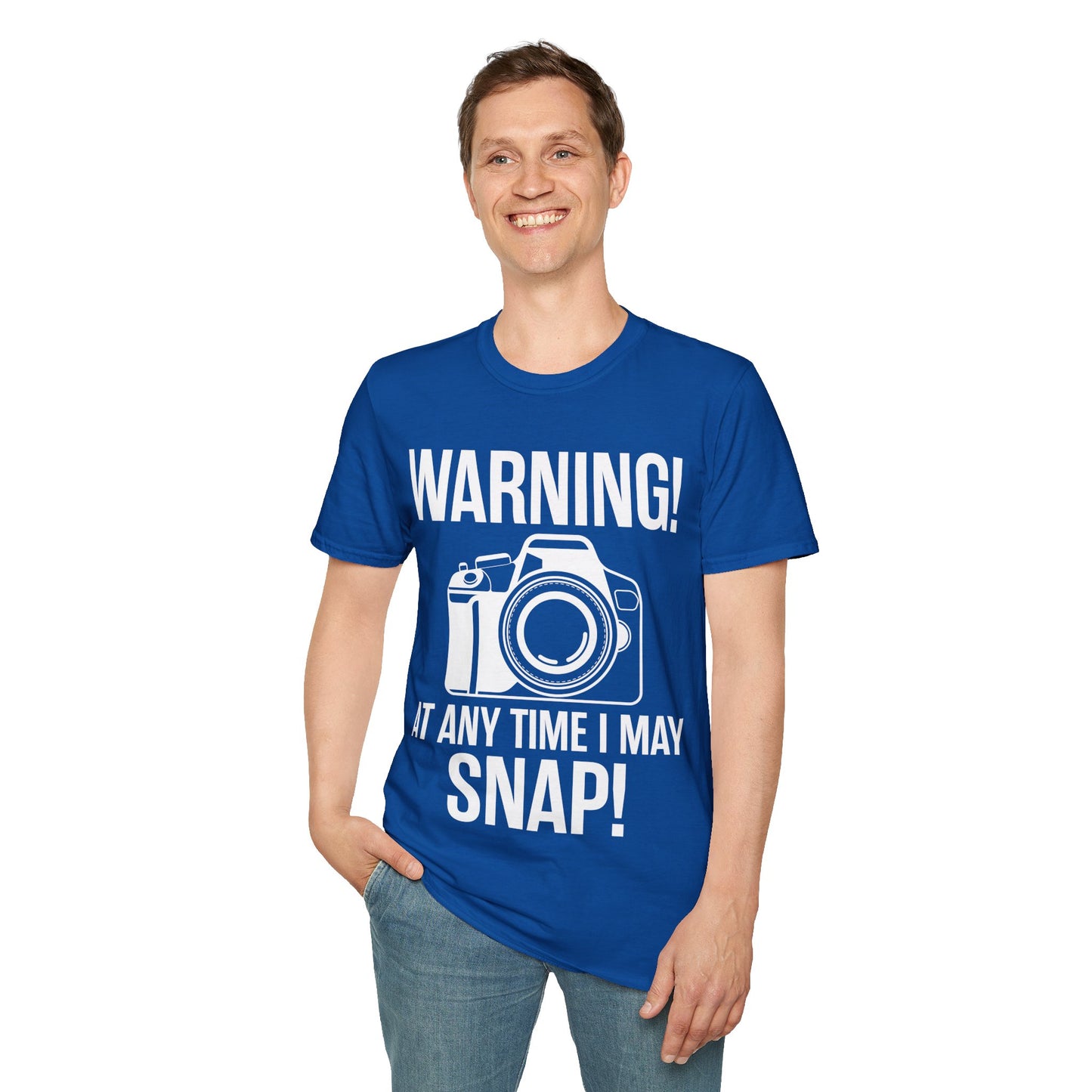 Warning At Any Time I May Snap Camera Photography Funny Photographer T-Shirt Men Women