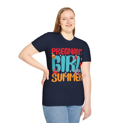 Groovy Pregnancy Reveal Pregnant Girl Summer T-Shirt For Baby Shower T-Shirt