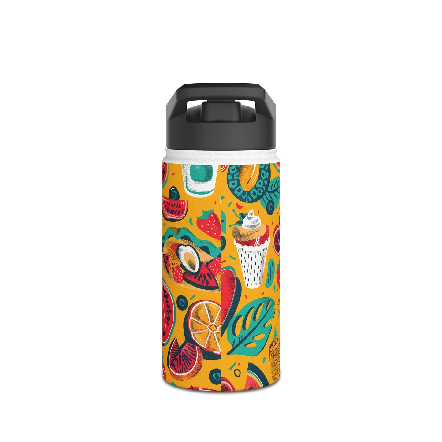 Food Paradise vibrant Colored Pattern Stainless Steel Water Bottle with Twist-on Lid and Double-Wall Vacuum Insulation