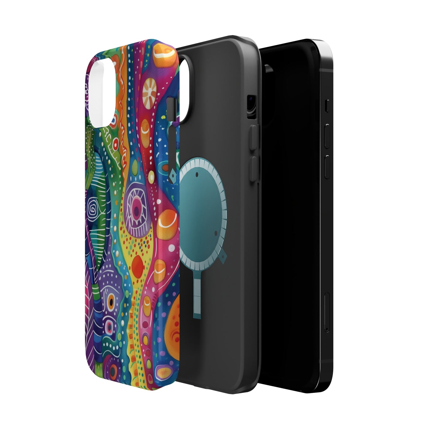 Abstract Rainbow Doodle Pattern iPhone 13 14 15 Pro Max Plus Case Compatible with MagSafe Tough Cases Protection, Magnetic Phone Case for iPhone  Classic Series