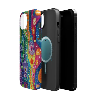 Abstract Rainbow Doodle Pattern iPhone 13 14 15 Pro Max Plus Case Compatible with MagSafe Tough Cases Protection, Magnetic Phone Case for iPhone  Classic Series