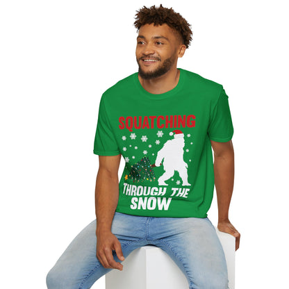 Squatching Through The Snow Funny Bigfoot Christmas Sasquatch T-Shirt