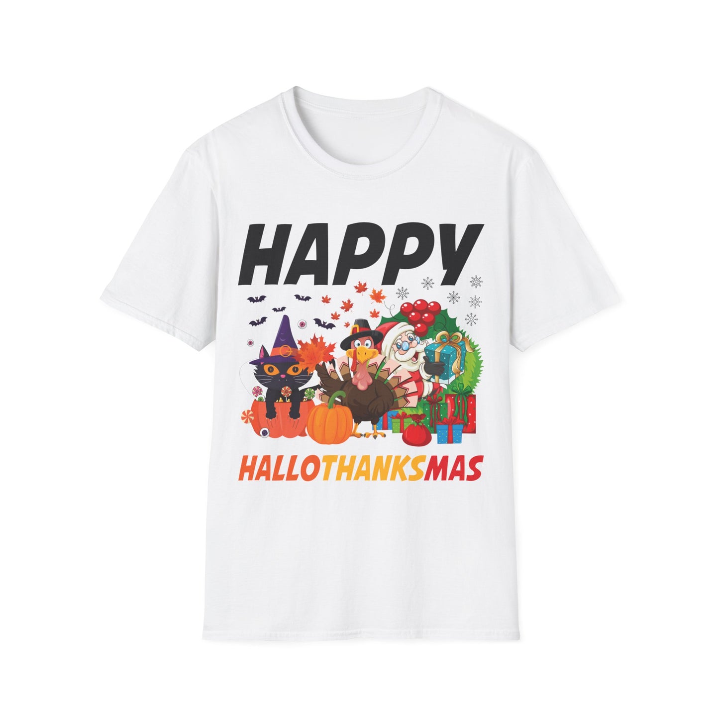 Funny Happy Hallothanksmas Halloween Thanksgiving Christmas Mash Up T-Shirt Men Women Kids