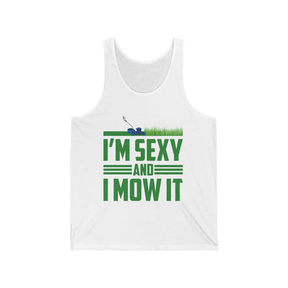 Funny Im Sexy and I Mow It Retro Grass Lawn Mower Tank Top