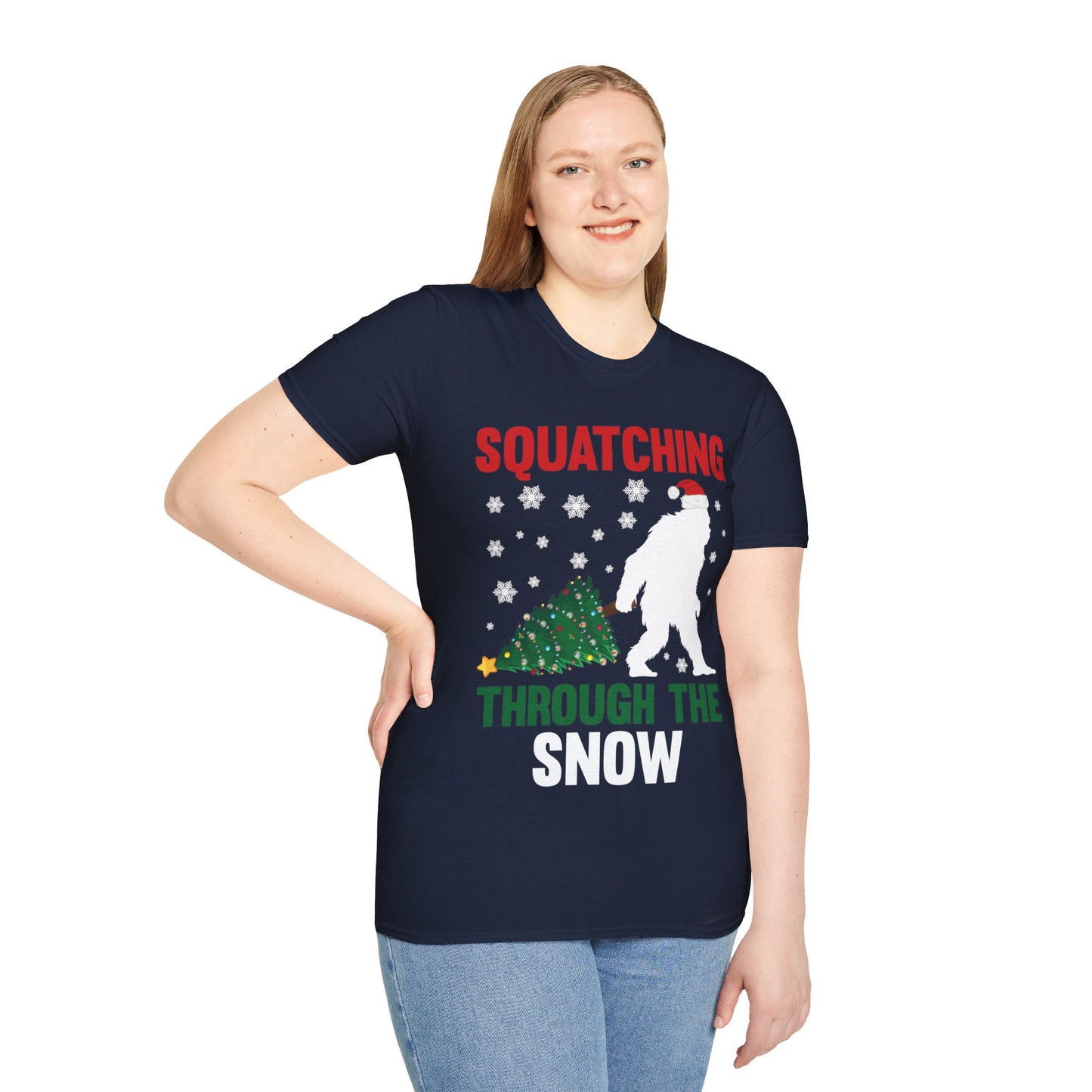 Squatching Through The Snow Funny Bigfoot Christmas Sasquatch T-Shirt