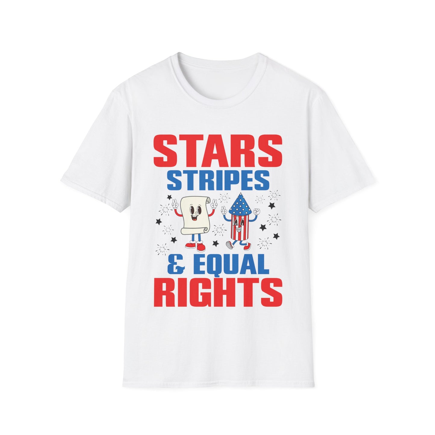 Stars Stripes & Equal Rights 4th Of July Retro Groovy T-Shirt For Men Women T-Shirt