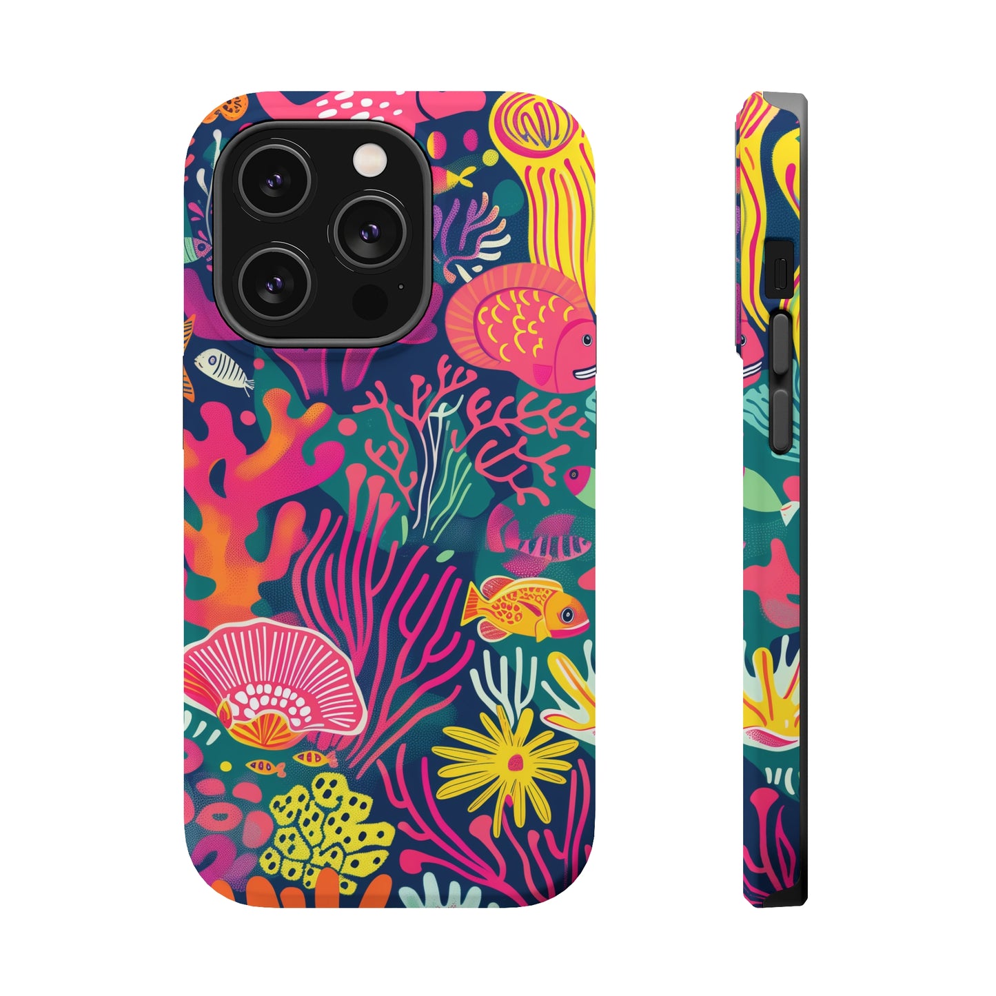 Underwater World Vibrant Pattern iPhone 13 14 15 Pro Max Plus Case Compatible with MagSafe Tough Cases Protection, Magnetic Phone Case for iPhone  Classic Series