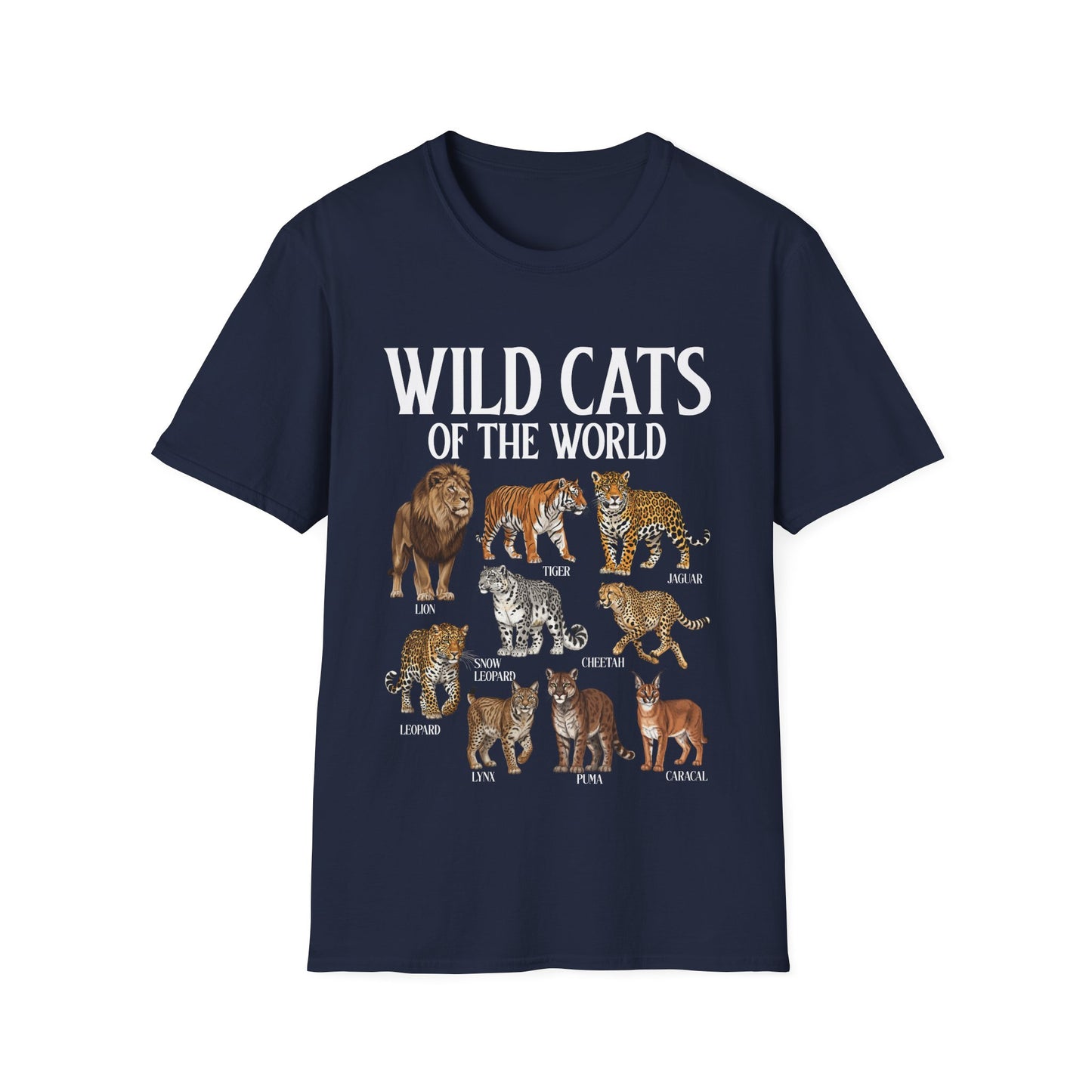 Wild Cats Animals of The World Educational Wild Animal Lover T-Shirt
