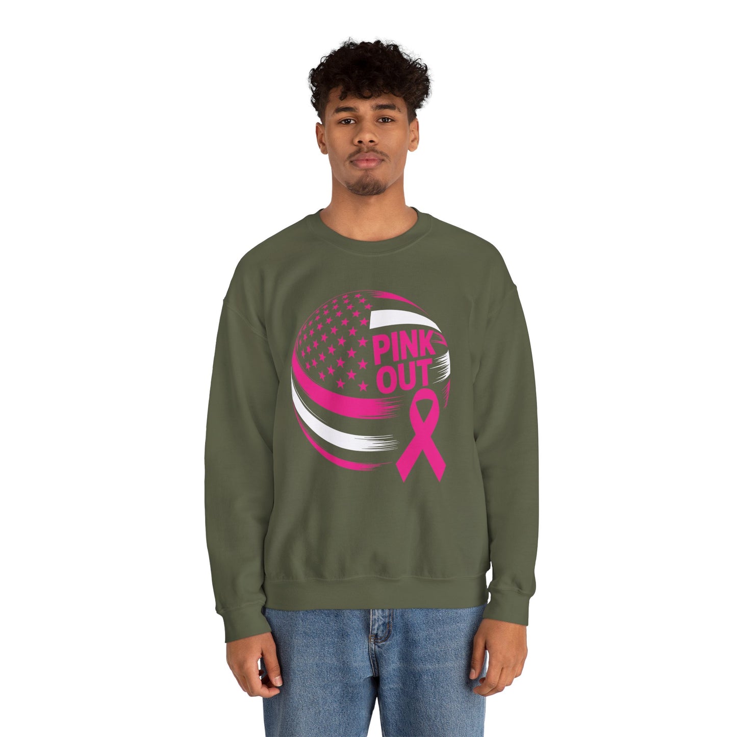 Volley Ball Pink Ribbon Breast Cancer Awearness USA Flag Sweatshirt For Men Women