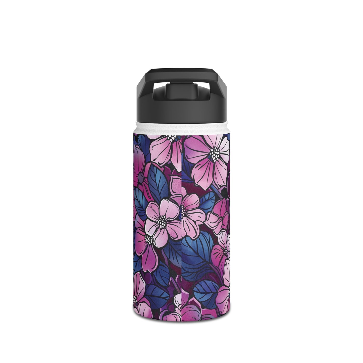 Sakura Blossoms Colored Pattern Stainless Steel Water Bottle with Twist-on Lid and Double-Wall Vacuum Insulation