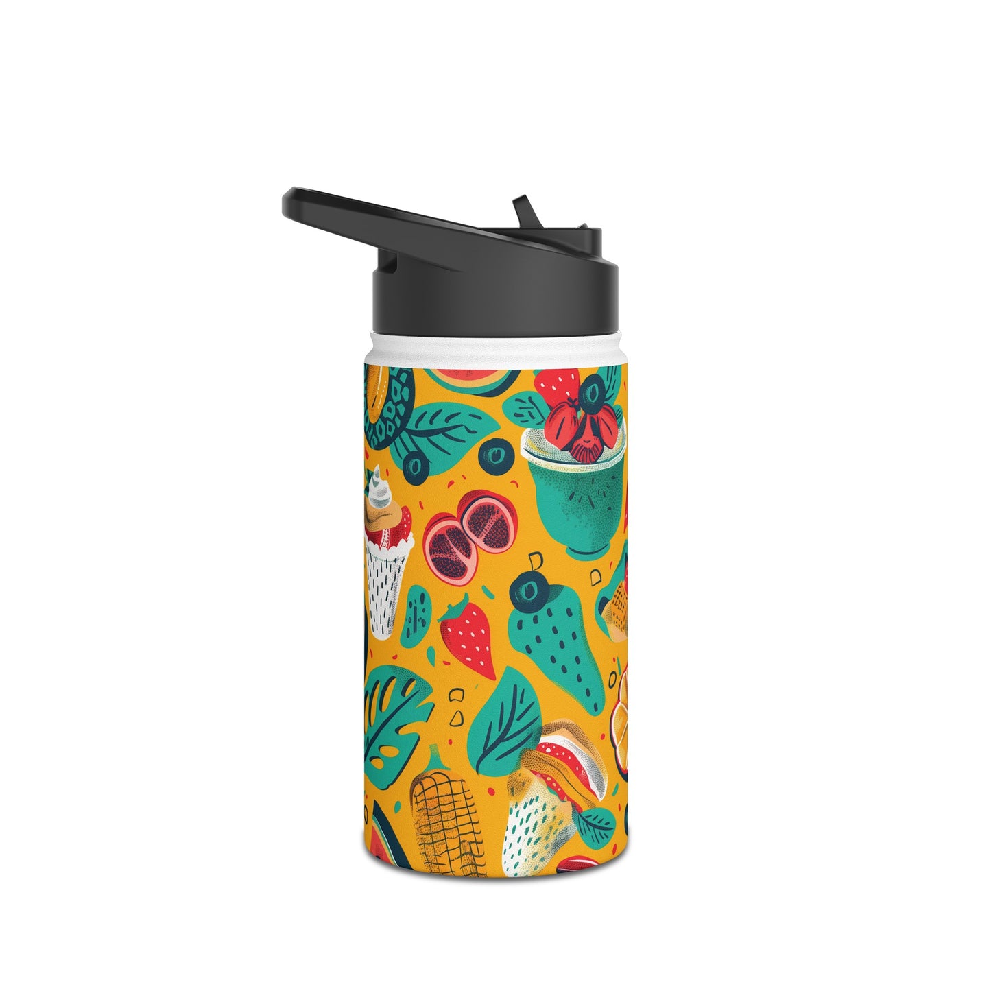 Food Paradise vibrant Colored Pattern Stainless Steel Water Bottle with Twist-on Lid and Double-Wall Vacuum Insulation