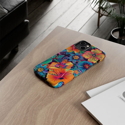 Floral Fiesta Vibrant Pattern iPhone 13 14 15 16 Pro Max Plus Case Wireless Charging Compatible Tough Cases Protection, Magnetic Phone Case for iPhone Classic Series