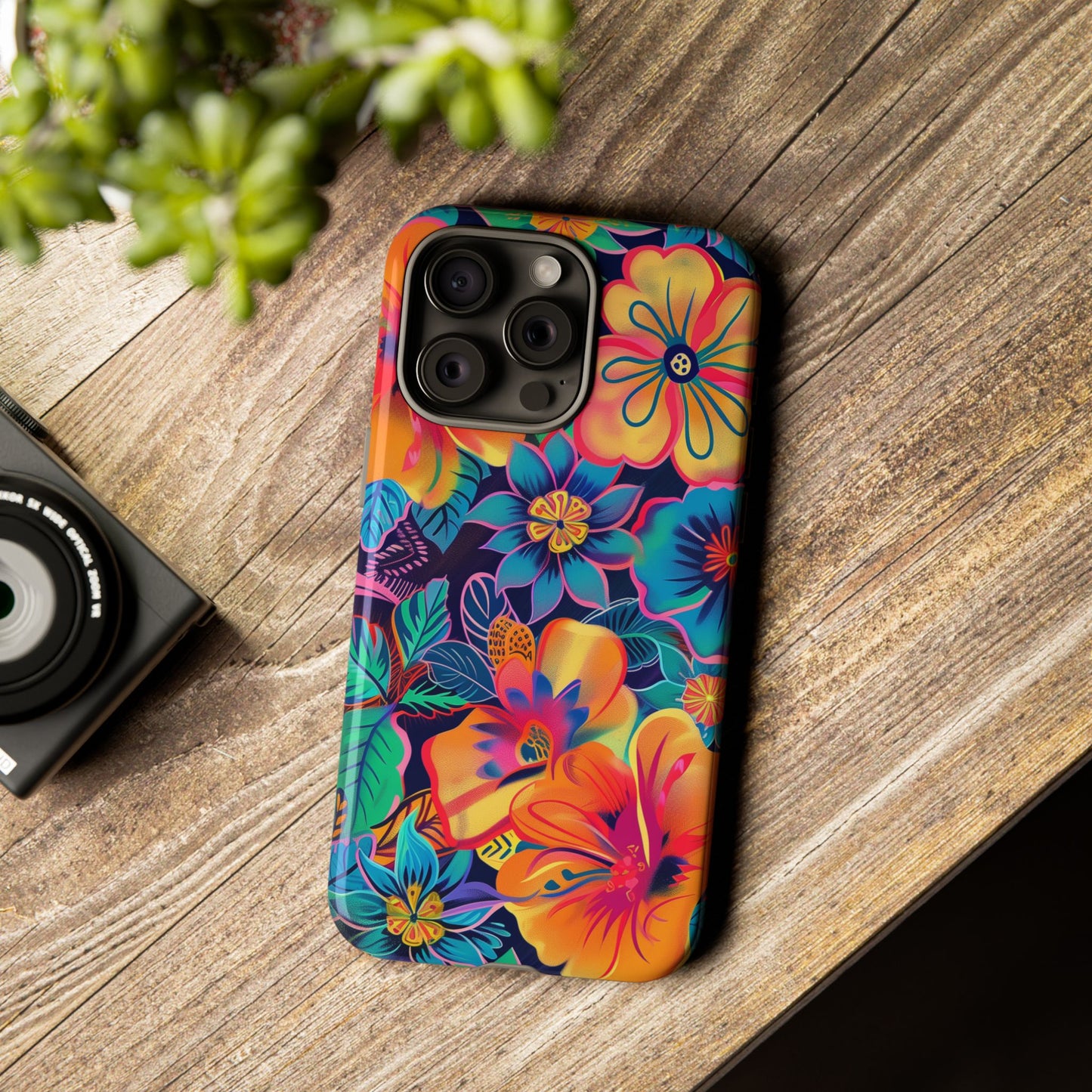 Floral Fiesta Vibrant Pattern iPhone 13 14 15 16 Pro Max Plus Case Wireless Charging Compatible Tough Cases Protection, Magnetic Phone Case for iPhone Classic Series