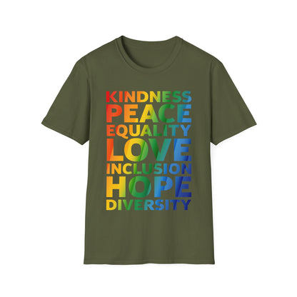 Kindness Equality Love LGBTQ Rainbow Flag Gay Pride Ally T-Shirt