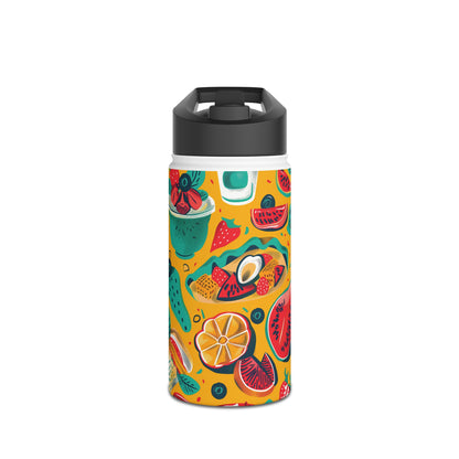 Food Paradise vibrant Colored Pattern Stainless Steel Water Bottle with Twist-on Lid and Double-Wall Vacuum Insulation