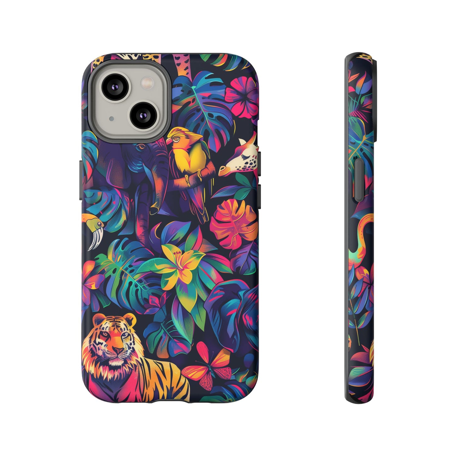 Animal Collage Vibrant Pattern iPhone 13 14 15 16 Pro Max Plus Case Wireless Charging Compatible Tough Cases Protection, Magnetic Phone Case for iPhone Classic Series