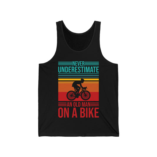 Men's Never Underestimate An Old Man On A Bike Grandpa Grandfather Tank Top Men Women