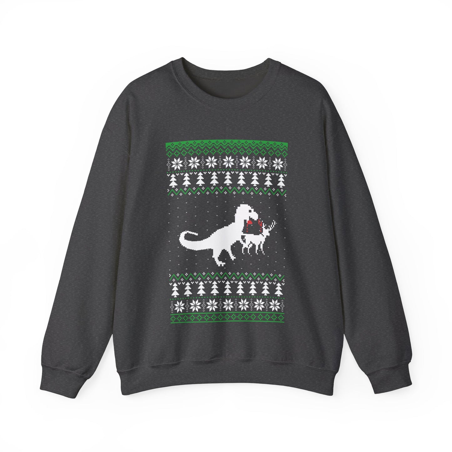 Funny Christmas Dinosaur Killing Reindeer Ugly Full Sleeve Jumper Sweatshirt Sweater