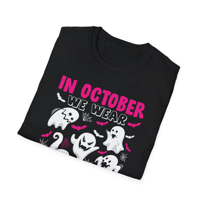 Groovy Wear Pink Breast Cancer Warrior Cute Ghost Halloween T-Shirt