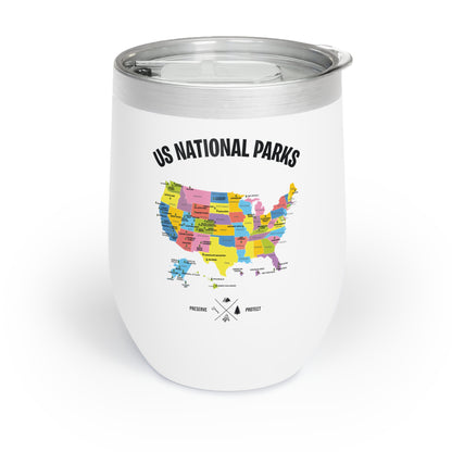 62 National Parks Map Gifts US Park Camping Hiking Chill Wine Tumbler Men Women