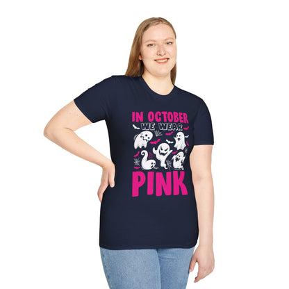 Groovy Wear Pink Breast Cancer Warrior Cute Ghost Halloween T-Shirt
