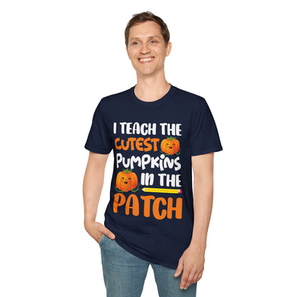 Funny I Teach The Cutest Pumpkins In The Patch Teacher Halloween Pumpkin  T-Shirt For Men Women