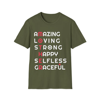 Mother Amazing Loving Strong Happy Selfless Graceful Mothers Day Mom Tshirt