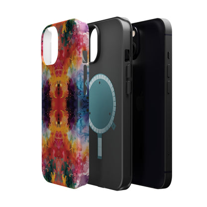 Tie-Dye Dream Vibrant Pattern iPhone 13 14 15 Pro Max Plus Case Compatible with MagSafe Tough Cases Protection, Magnetic Phone Case for iPhone  Classic Series