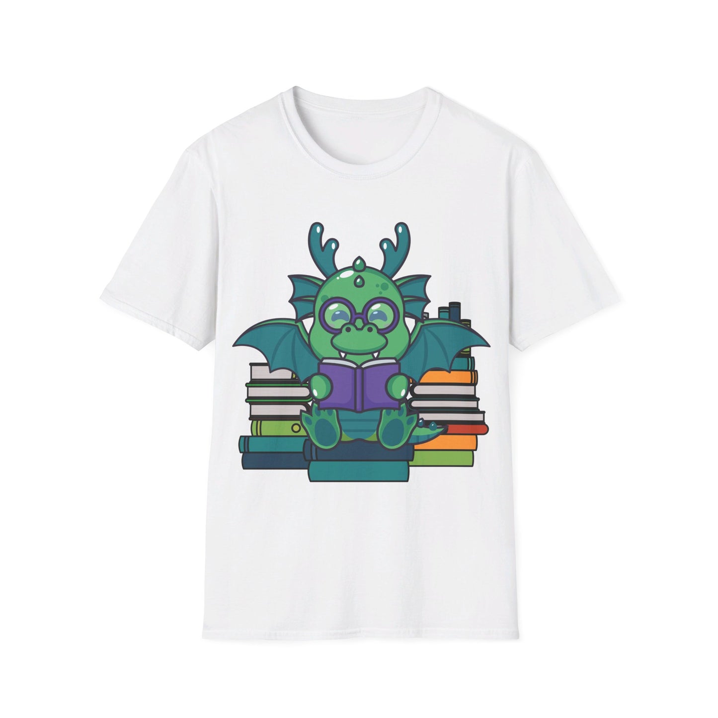 Funny Dragon and Books Nerds Cute Dragon Reading A Book T-Shirt For Men Women T-Shirt