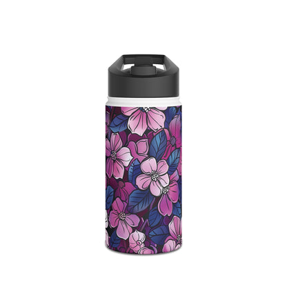 Sakura Blossoms Colored Pattern Stainless Steel Water Bottle with Twist-on Lid and Double-Wall Vacuum Insulation