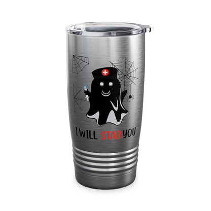 Funny Nurse Ghost I Will Stab You Shot Halloween Boo Women Tumbler