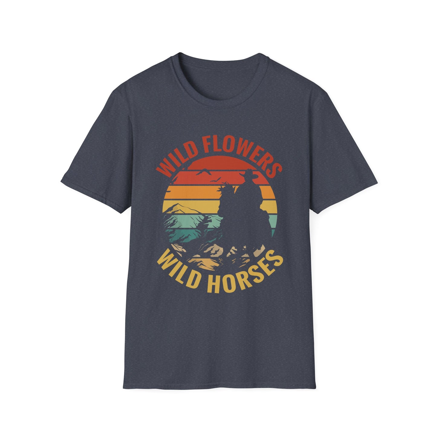 Wild Flowers and Wild Horses Vintage Sunset Country Cowgirl Cowboy T-Shirt For Men Women T-Shirt