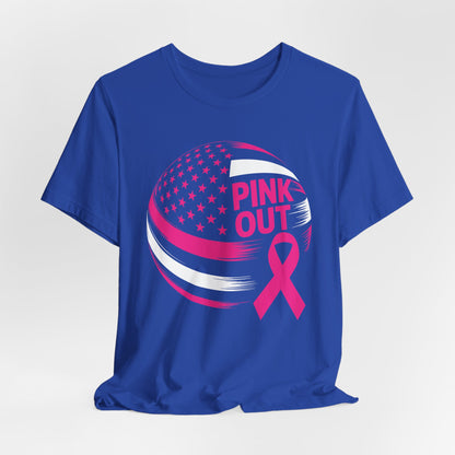 Volley Ball Pink Ribbon Breast Cancer Awearness USA Flag T-Shirt For Men Women