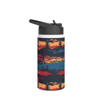 Samurai Sunset Pattern Stainless Steel Water Bottle with Twist-on Lid and Double-Wall Vacuum Insulation