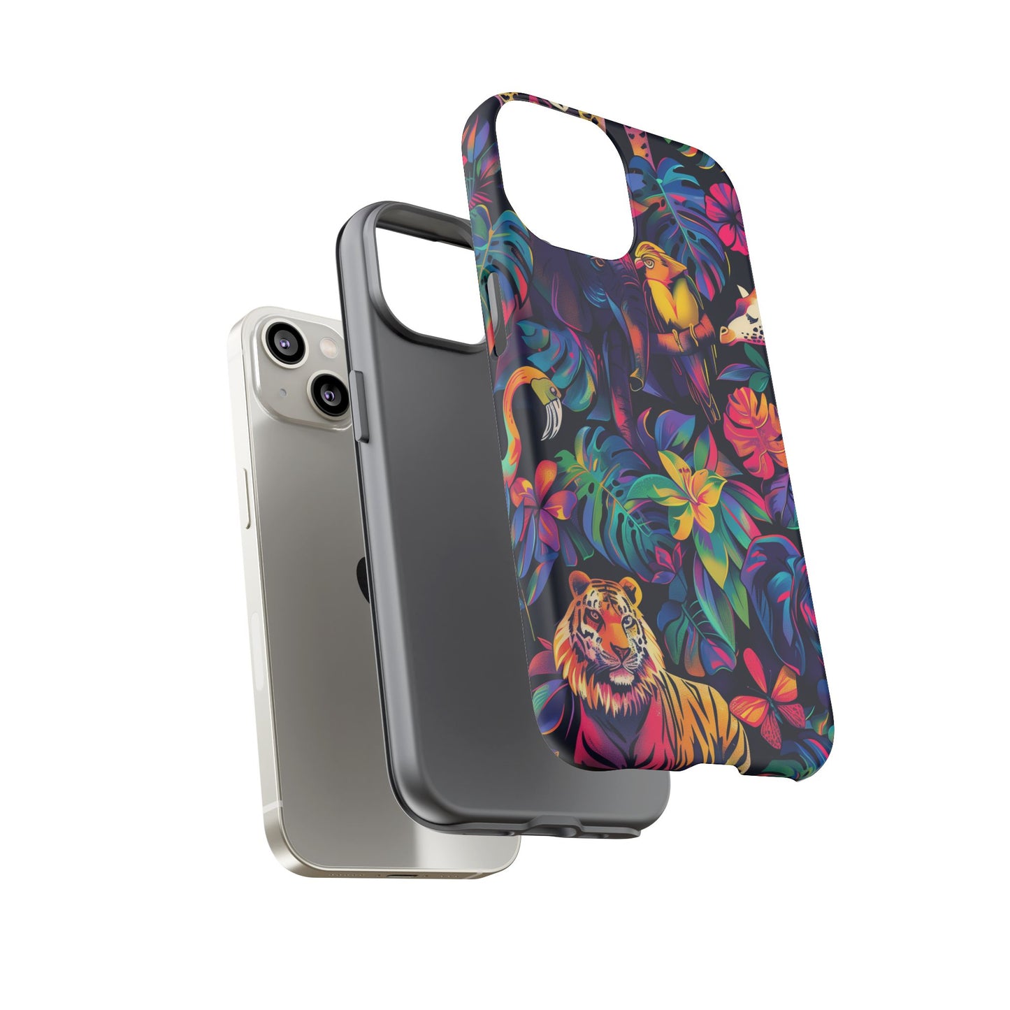 Animal Collage Vibrant Pattern iPhone 13 14 15 16 Pro Max Plus Case Wireless Charging Compatible Tough Cases Protection, Magnetic Phone Case for iPhone Classic Series