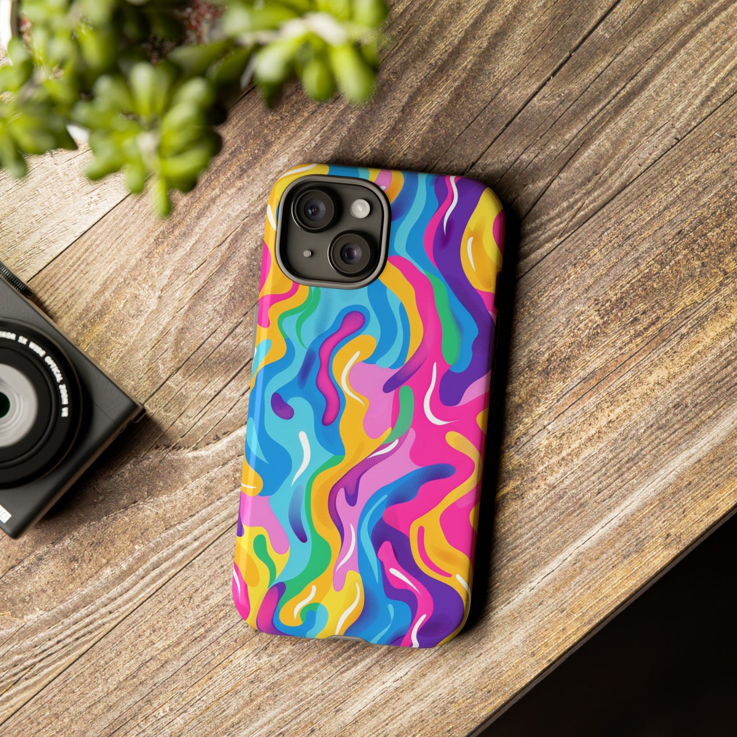 Rainbow Splash Pattern iPhone iPhone 13 14 15 16 Pro Max Plus Case Wireless Charging Compatible Tough Cases Protection, Magnetic Phone Case for iPhone Classic Series