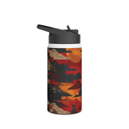 Samurai Sunset Vibrant Pattern Stainless Steel Water Bottle with Twist-on Lid and Double-Wall Vacuum Insulation