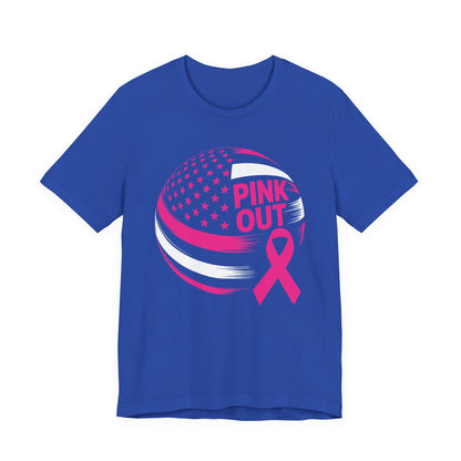 Volley Ball Pink Ribbon Breast Cancer Awearness USA Flag T-Shirt For Men Women