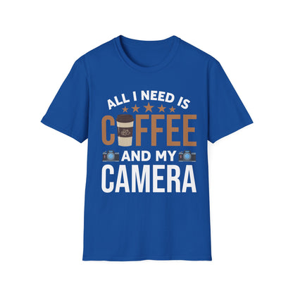 Photography Coffee T-Shirt All I Need is Coffee and My Camera Photographer Caffeine Lovers T-Shirt For Men Women Travelers