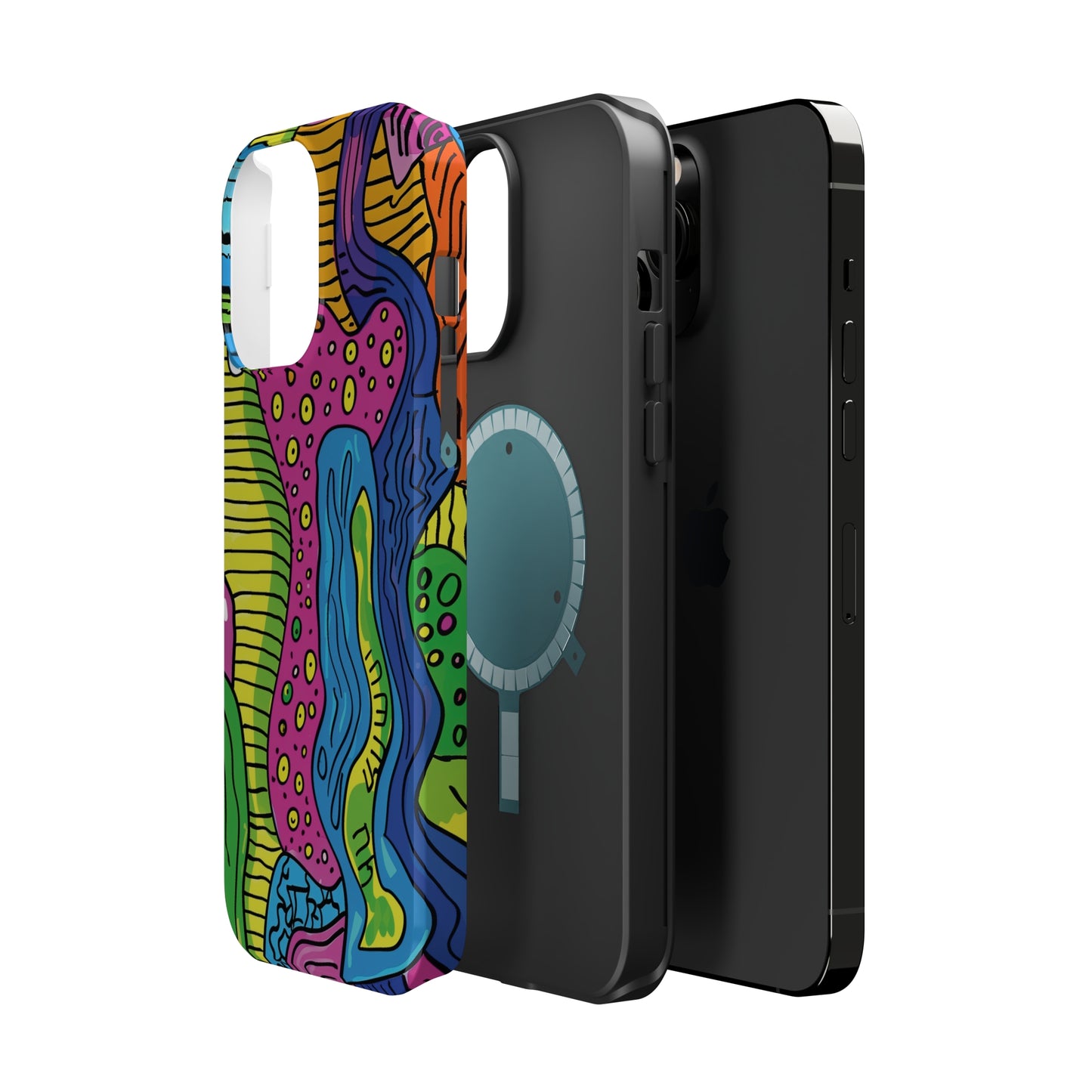 Abstract Rainbow Colored Pattern iPhone 13 14 15 Pro Max Plus Case Compatible with MagSafe Tough Cases Protection, Magnetic Phone Case for iPhone  Classic Series