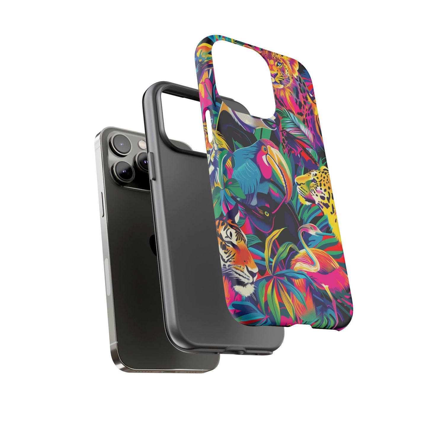 Animal Collage Pattern iPhone 13 14 15 16 Pro Max Plus Case Wireless Charging Compatible Tough Cases Protection, Magnetic Phone Case for iPhone Classic Series