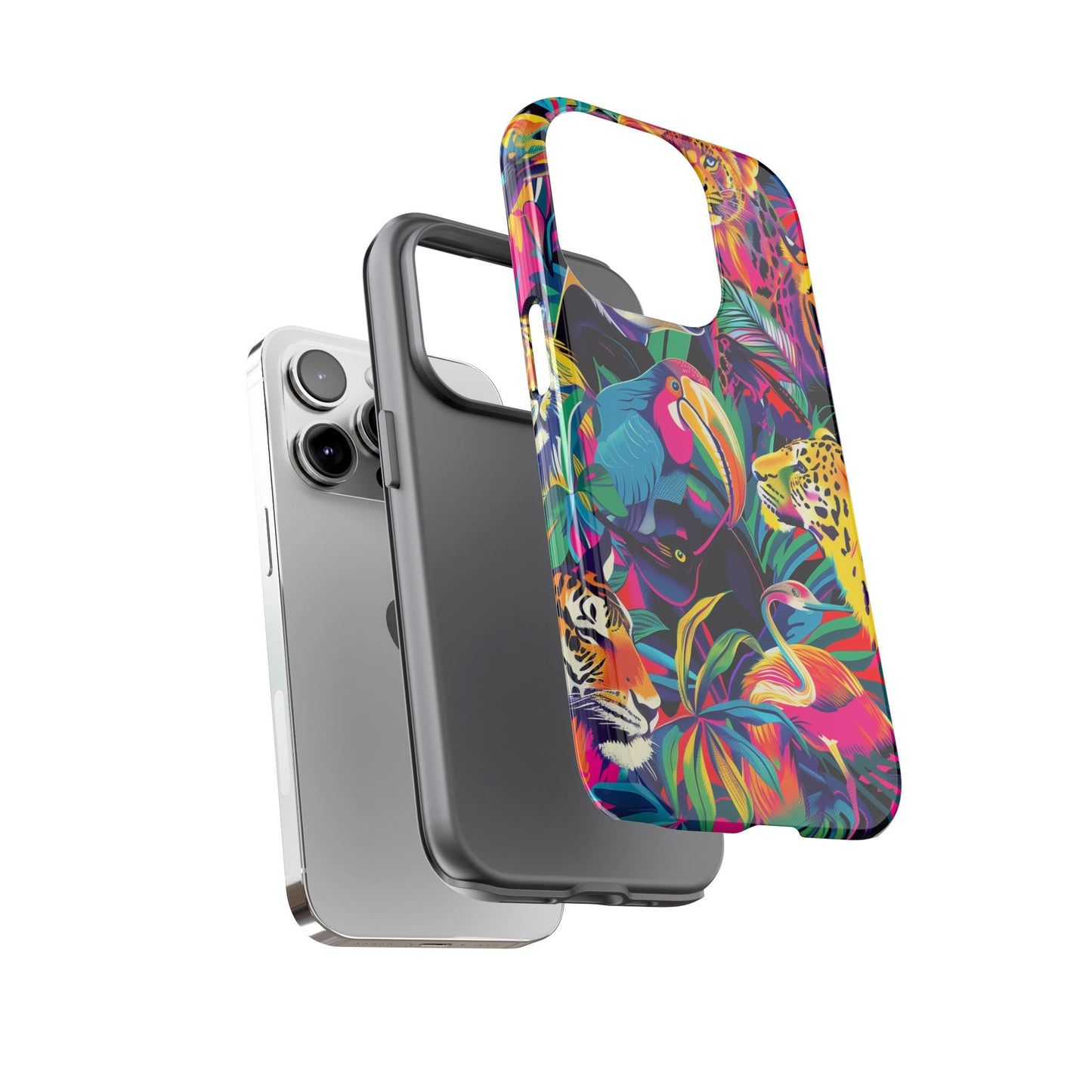 Animal Collage Pattern iPhone 13 14 15 16 Pro Max Plus Case Wireless Charging Compatible Tough Cases Protection, Magnetic Phone Case for iPhone Classic Series