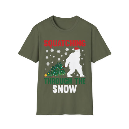 Squatching Through The Snow Funny Bigfoot Christmas Sasquatch T-Shirt