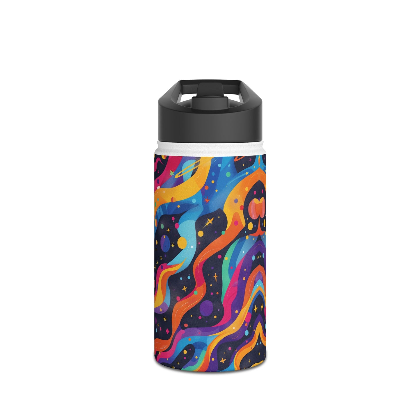 Planetary Parade Vibrant Pattern Stainless Steel Water Bottle with Twist-on Lid and Double-Wall Vacuum Insulation