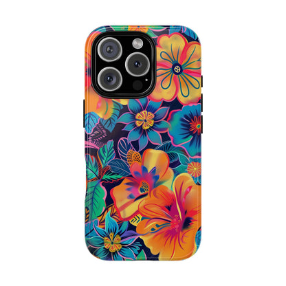 Floral Fiesta Vibrant Pattern iPhone 13 14 15 16 Pro Max Plus Case Wireless Charging Compatible Tough Cases Protection, Magnetic Phone Case for iPhone Classic Series