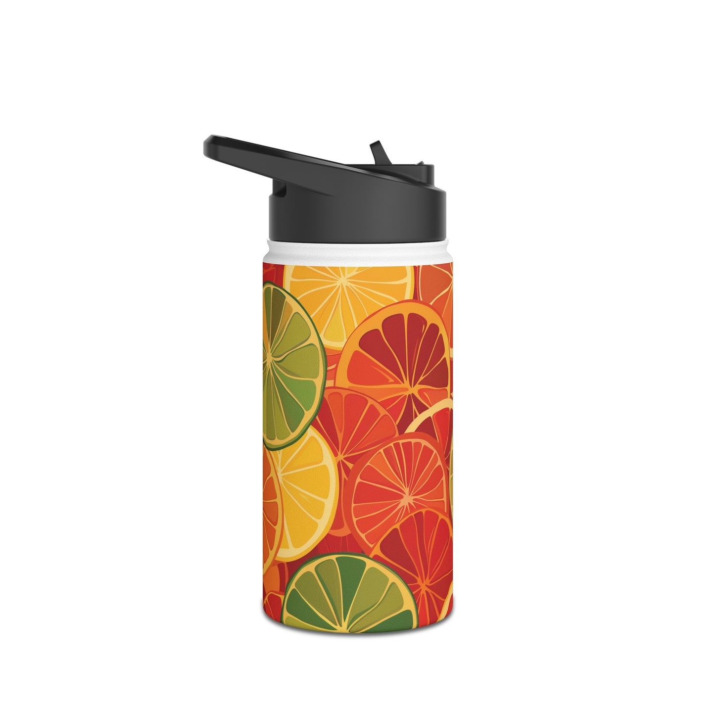 Citrus Burst Pattern Stainless Steel Water Bottle with Twist-on Lid and Double-Wall Vacuum Insulation