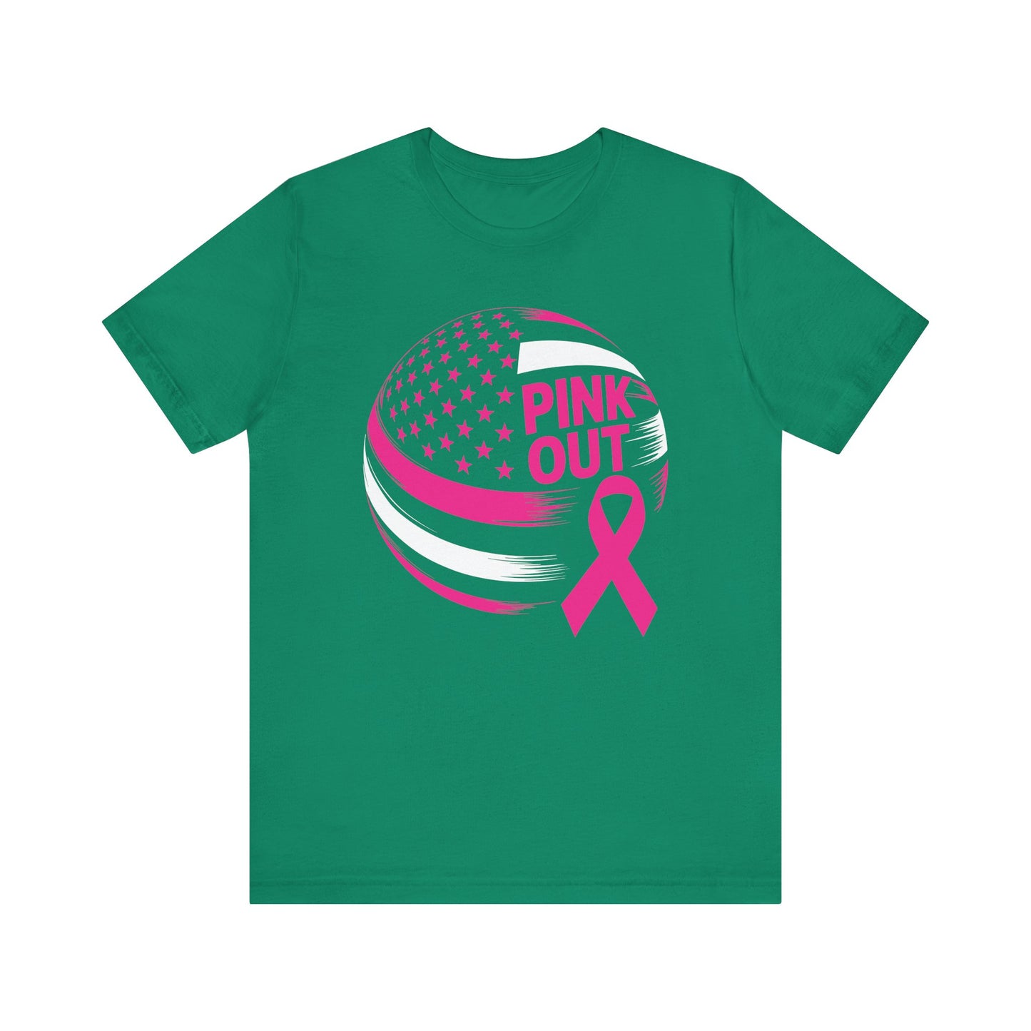 Volley Ball Pink Ribbon Breast Cancer Awearness USA Flag T-Shirt For Men Women