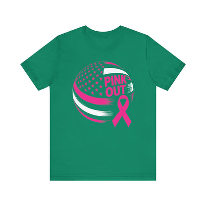 Volley Ball Pink Ribbon Breast Cancer Awearness USA Flag T-Shirt For Men Women